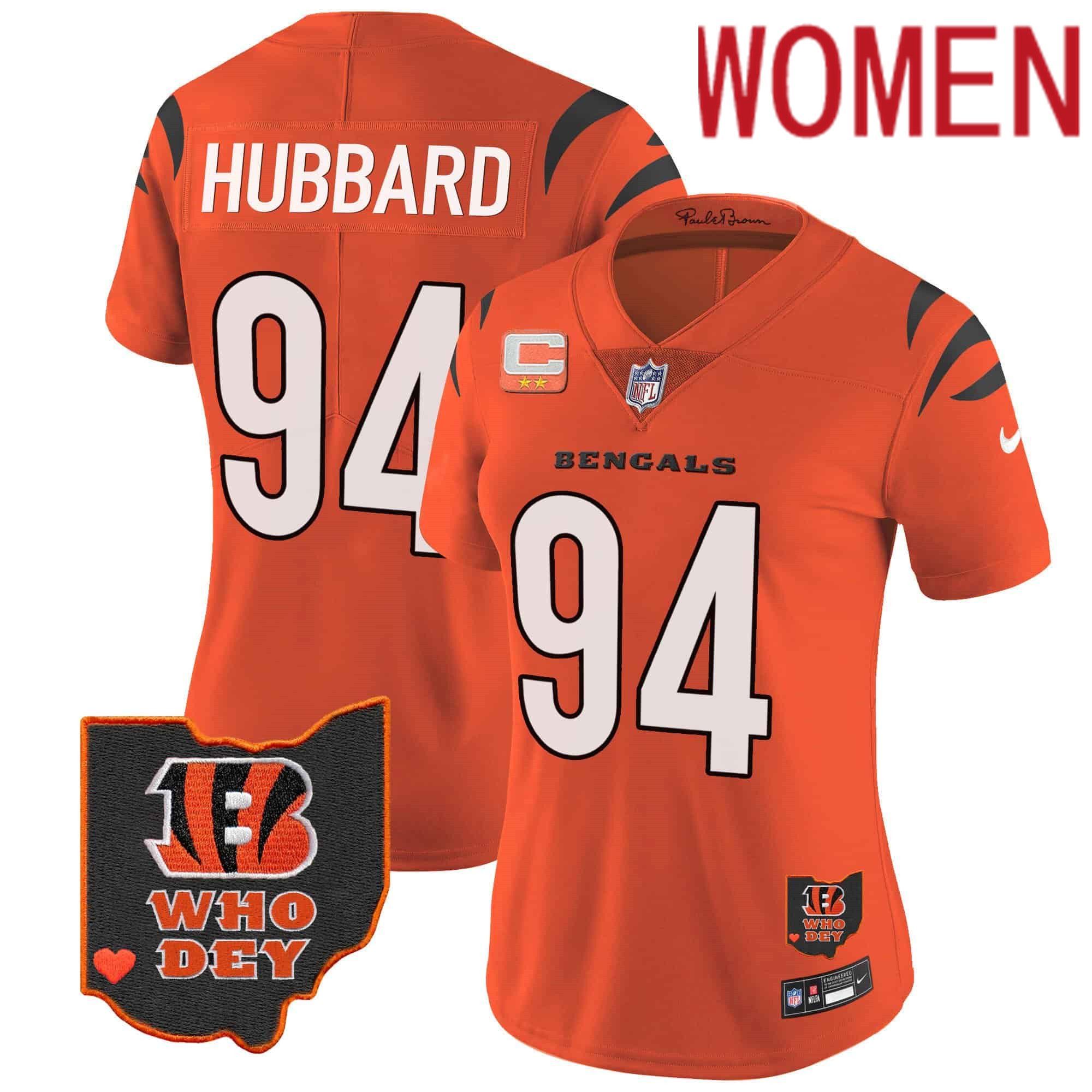 Women Cincinnati Bengals #94 Hubbard Orange 2024 Nike Patch Vapor Limited NFL Jersey